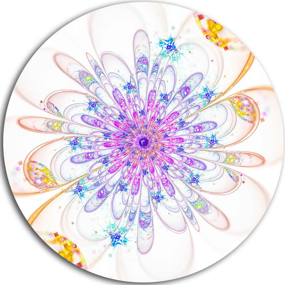 Blue Fractal Flower With Abstract Petals, Floral Round Artwork, 23"