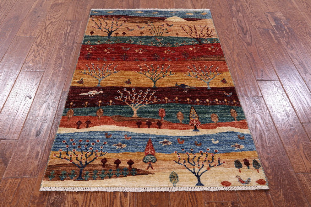Handmade Persian Gabbeh Tribal Wool Rug 2' 10" X 4' 3" Q10927