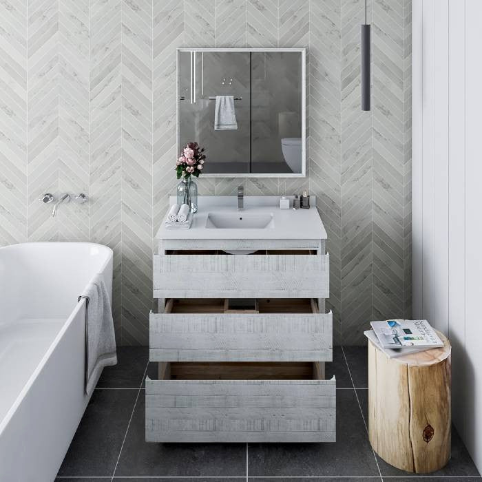 Fresca Formosa Modern 36" Rustic White Single Sink Vanity Set, Faucet Fft3111ch