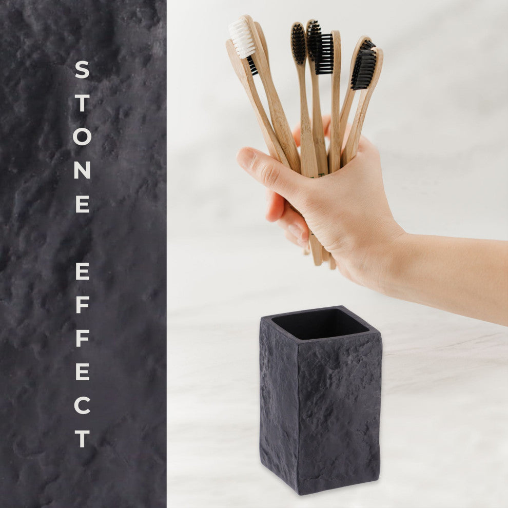 Modern Square Resin Stone Effect Bathroom Tumbler "“ Versatile Toothbrush Holder, Black