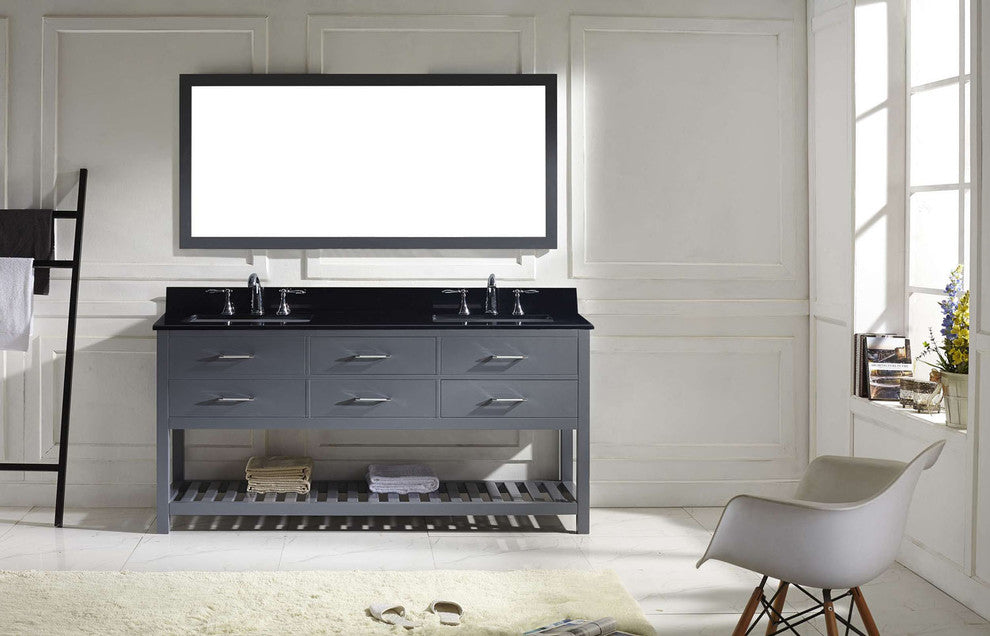 Virtu Caroline Estate 72" Double Bathroom Vanity, Gray With Faucet and Mirror