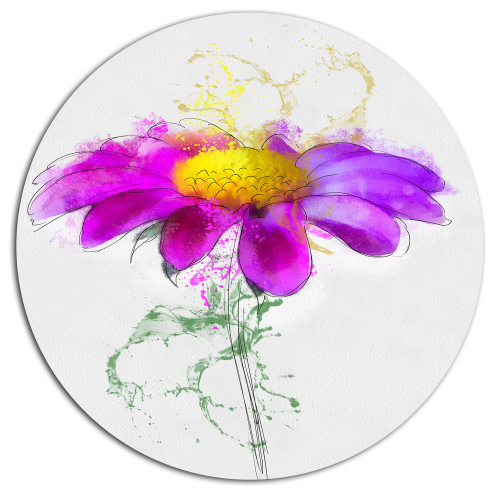 Purple Daisy Flower With Stem, Flowers Round Metal Wall Art, 11"