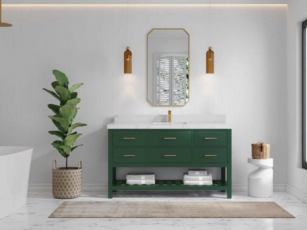 Parker 60 Single Sink Bathroom Vanity in Lafayette Green  2" Calacatta Sienna