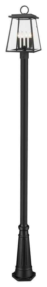 Zlite 521PHBR-519P-BK 4-Light Outdoor Post Mounted Fixture, Clear Beveled