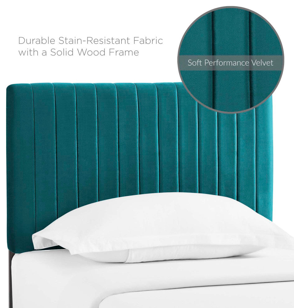 Contemporary Modern Bedroom Twin Size Headbaord, Velvet Fabric, Aqua Blue