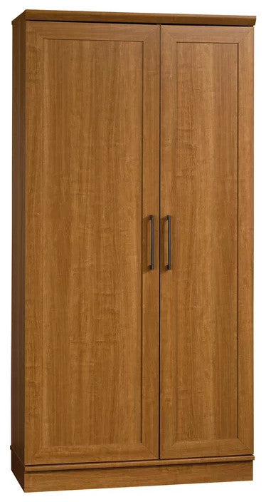 Transitional Storage Cabinet, Frame Paneled Doors With Metal Handles, Sienna Oak