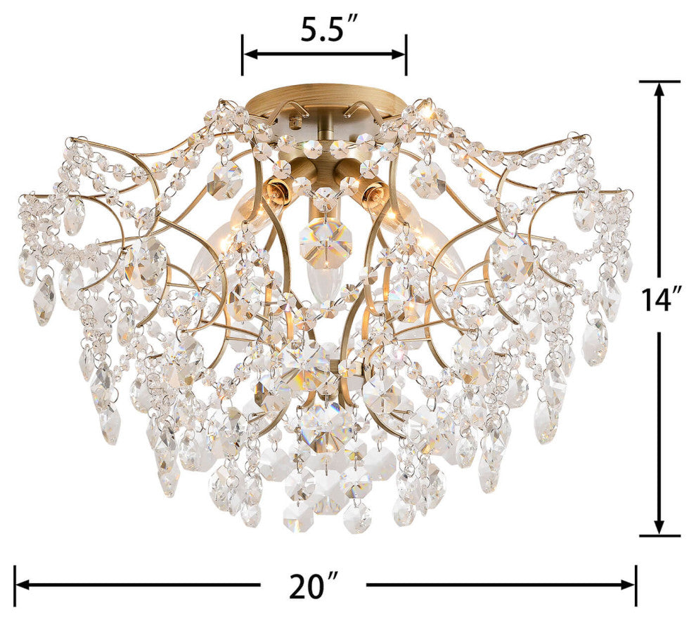 Belle Brushed Silver-ish Champagne 5-Light Larger Crystal Flush Mount