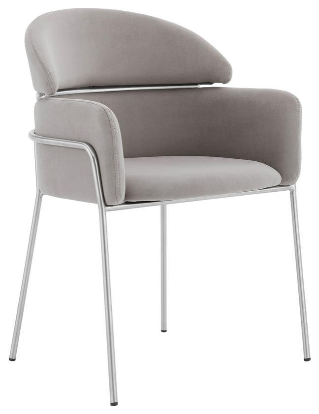 Portia Gray Velvet and Brushed Stainless Steel Dining Room Chairs - Set of 2
