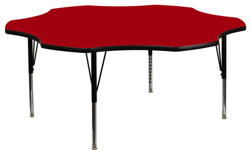 60'' Flower Red Thermal Laminate Activity Table Height Adjustable Short Legs