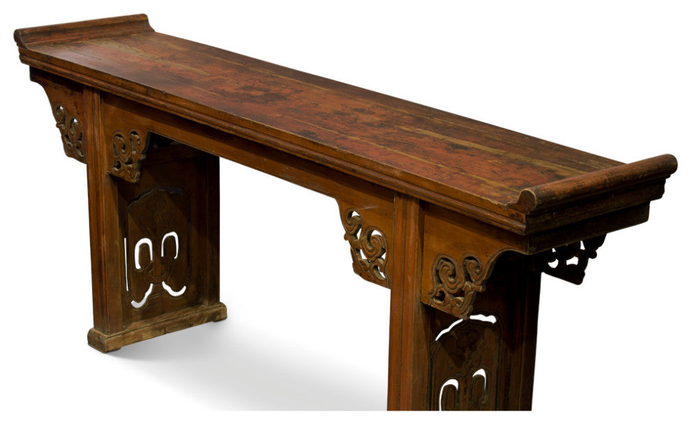 Vintage Elmwood Imperial Chinese Grand Altar Console Table with Cloud Motif