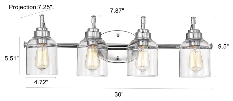 Chloe Lighting Adair Transitional 4 Light Chrome Bath Vanity Fixture 30" Wide
