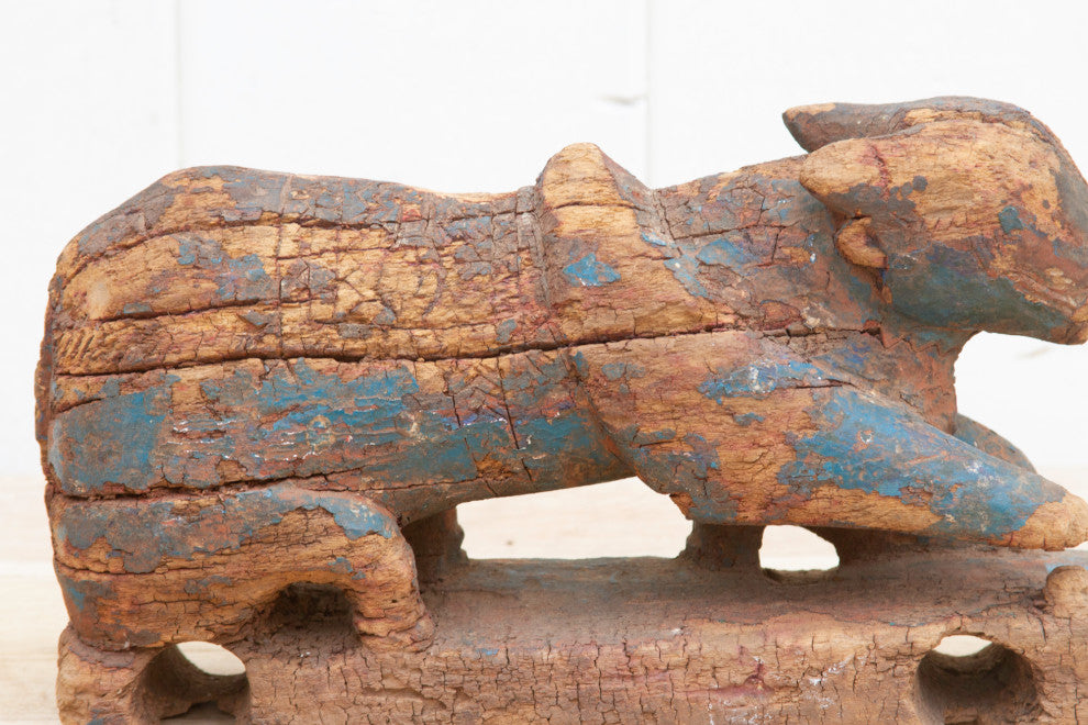 Ancient Indian Wooden Nandi Figure