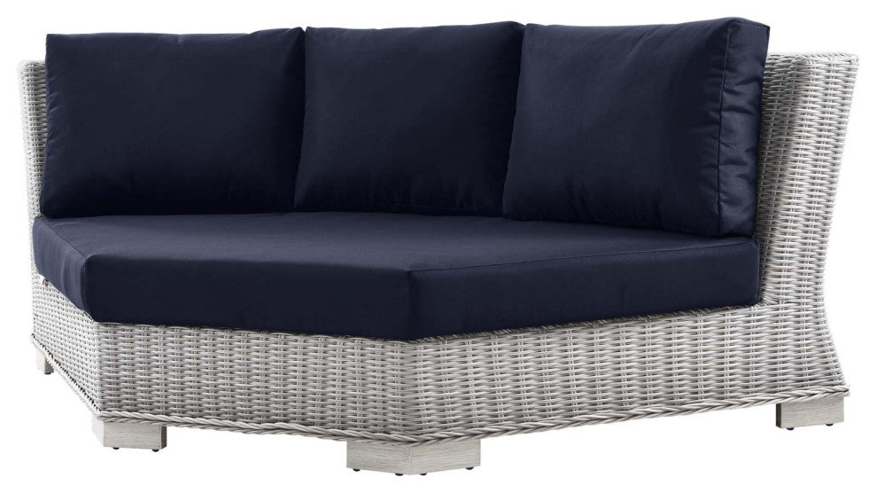 Lounge Sectional Sofa Chair Table Set, Rattan, Gray Blue Navy, Outdoor