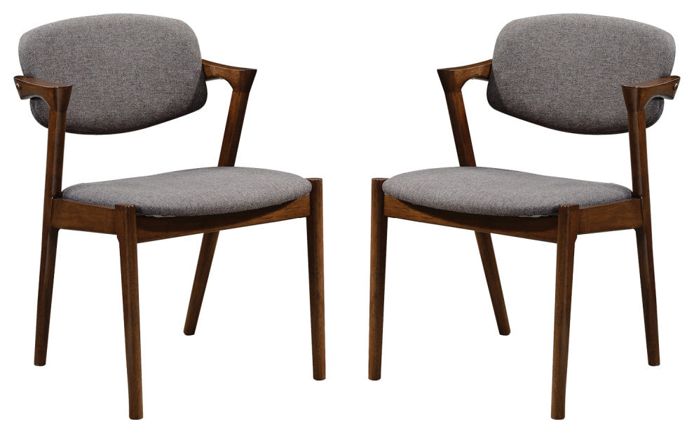 Set of 2 Dining Side Chairs, Gray and Dark Walnut