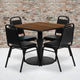 36" Square Natural Laminate Table Set With 4 Black Trapezoidal Back Chairs