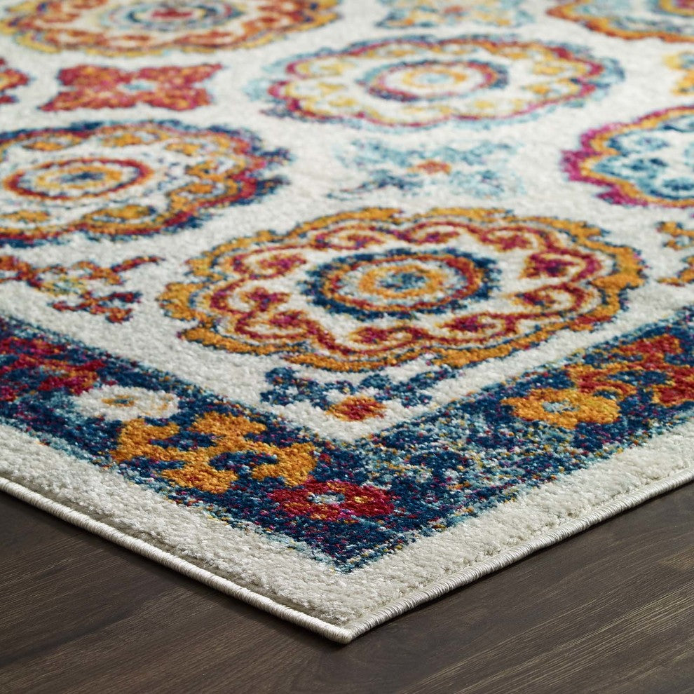 Transitional Distressed Vintage Floral Moroccan Trellis 5x8 Area Rug