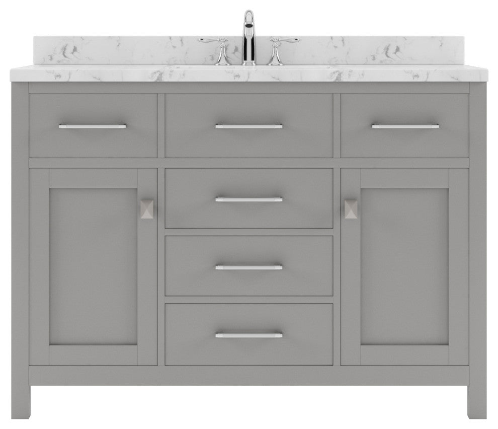 Caroline 48" Single Bath Vanity With Cultured Marble Quartz Top, Gray