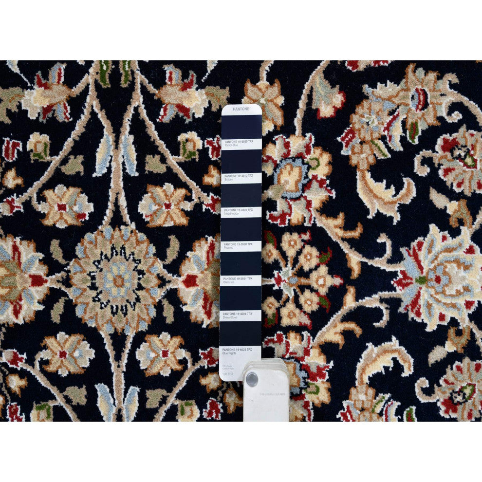 Midnight Blue Hand Knotted Nain 250 KPSI Wool and Silk Square Rug 5'0" x 5'0"