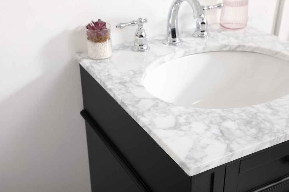 Home Living Vanity with Carrara White Marble Countertop, Black, 21", Single Sink