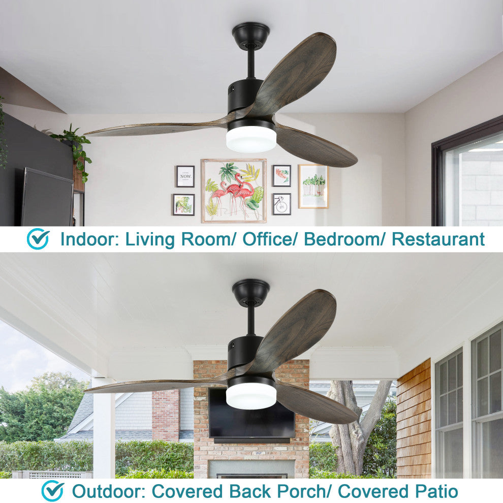 52" Solid Wood Ceiling Fan With Remote Control and Light Kit