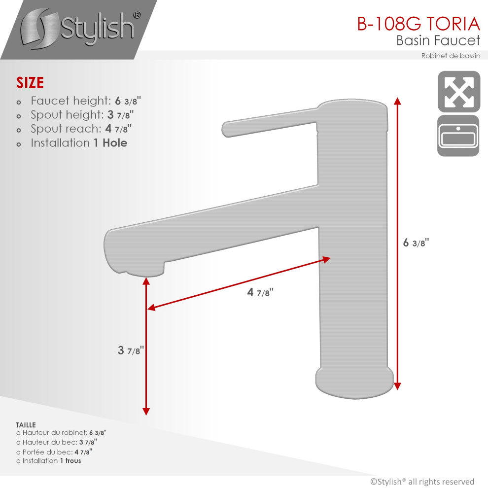 STYLISH Single Handle Modern Bathroom Faucet Basin Sink Faucet, Gold Finish