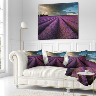Lavender Field and Dramatic Sky Floral Throw Pillow, 16"x16"
