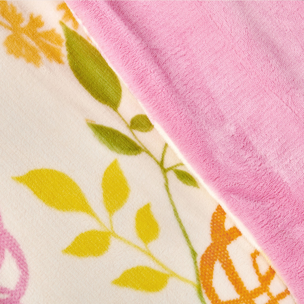 Floral Printed Flannel Throw, Begonia