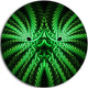 Glowing Green Fractal Flower In Black, Abstract Round Artwork, 11"