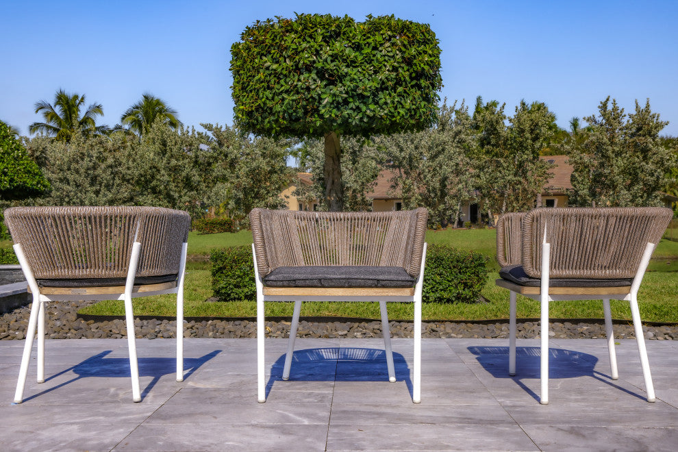 Santino + Melina 7-Piece Outdoor Dining Set, 6 Rope Backing Chairs, White Legs