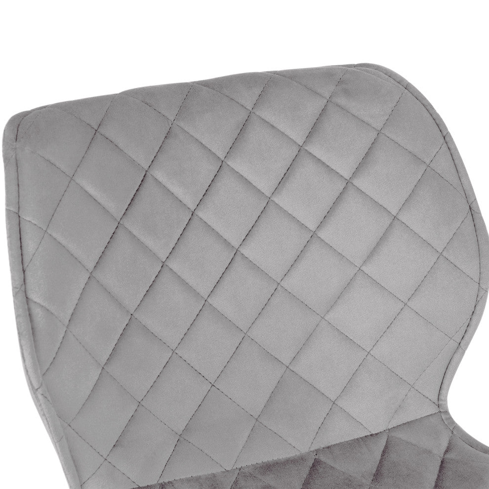 Set of 2 Curvy Diamond Stitched Velvet Bar Stools, Grey, 24 Inch