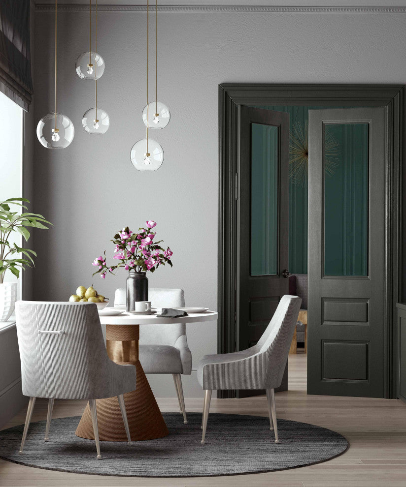 Beatrix Pleated Light Grey Velvet Side Chair - Silver Legs - Light Grey
