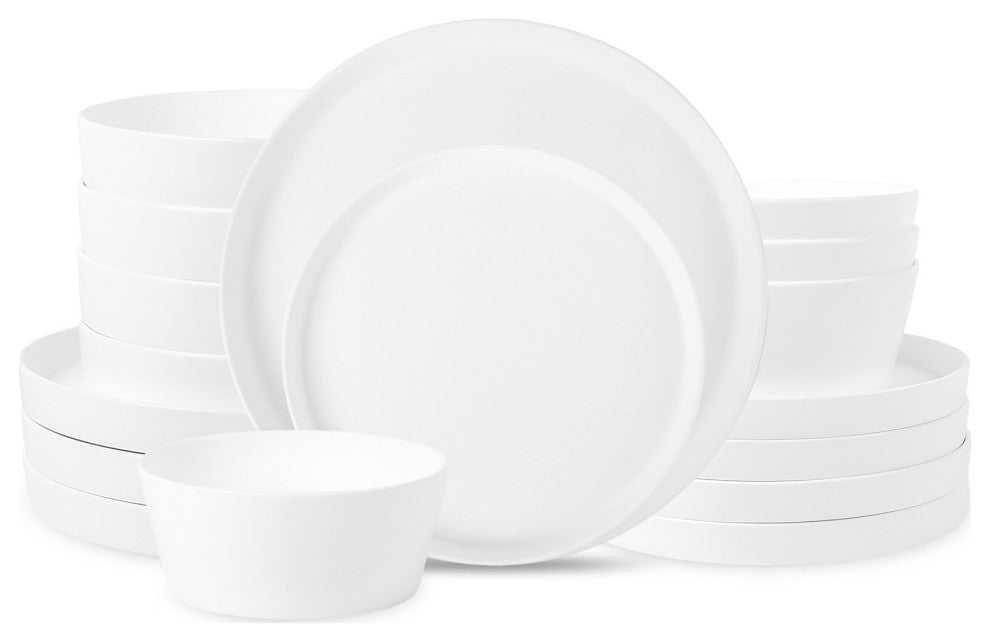 Stone Lain Fosca Bone China 32 Piece Dinnerware Set, Matte White