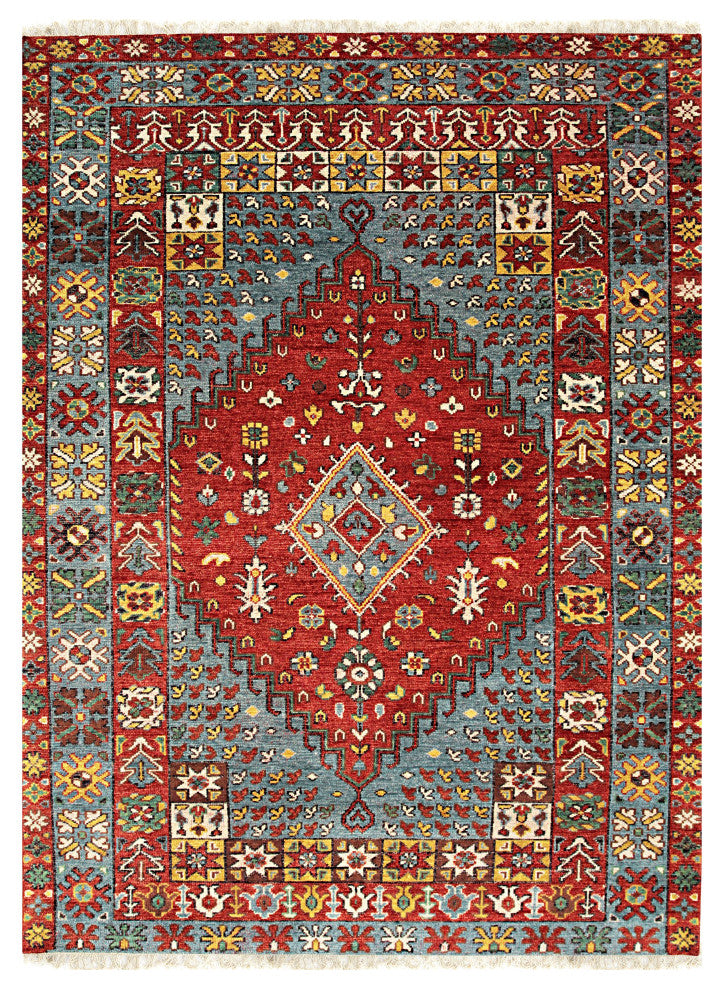 Red Traditional Medallion Traditional Knot Area Rug