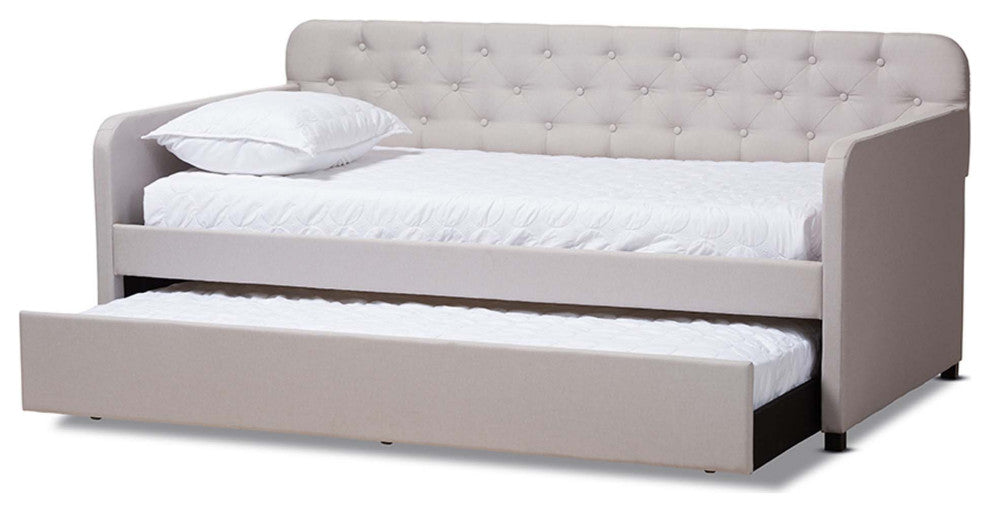 Carly Fabric Upholstered Button-Tufted Twin Size Sofa Daybed With Trundle Bed, B