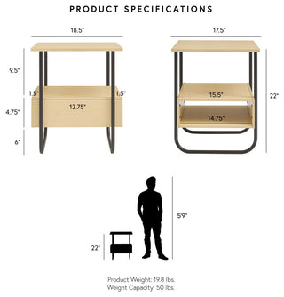 Rivo 18.5" Light Maple Rectangle End Table Open Shelf Bottom Compartment
