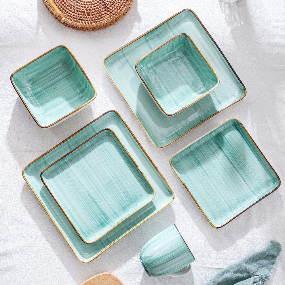 Stone Lain Esmeralda Porcelain 32 Piece Dinnerware Set, Light Green