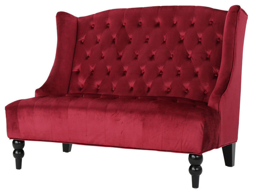 GDF Studio Leona Traditional High Back Tufted Winged Fabric Loveseat, Wine