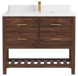 Parker Teak 42" Single Sink Bath Vanity in Dark Walnut 1.5" White Quartz