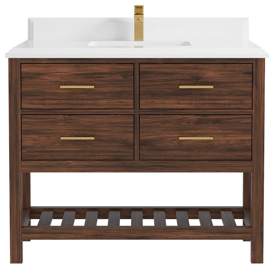 Parker Teak 42" Single Sink Bath Vanity in Dark Walnut 1.5" White Quartz
