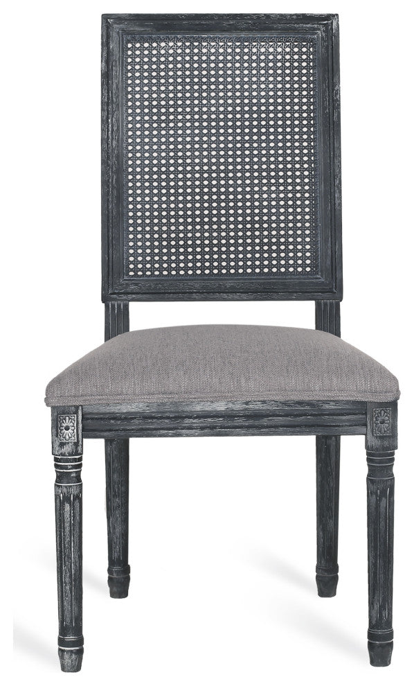 Brownell French Country Wood and Cane 5-Piece Expandable Oval Dining Set, Gray/Gray