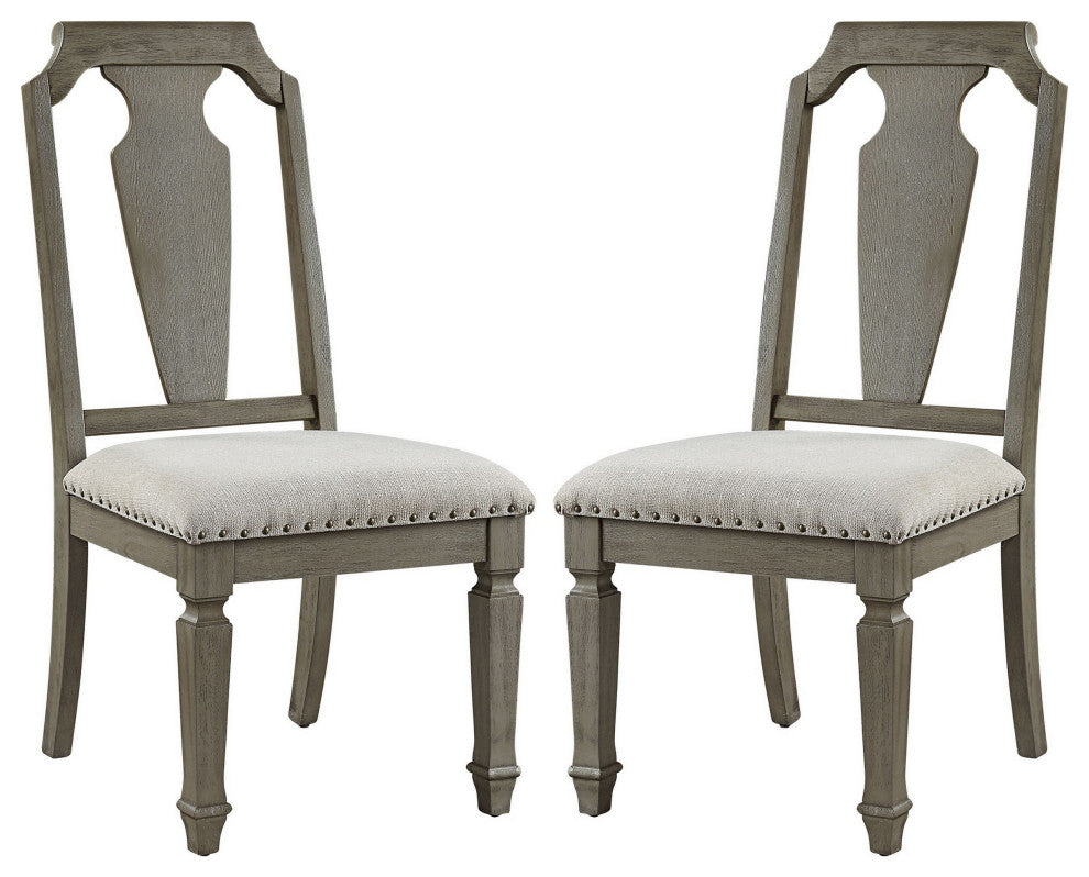 Benzara BM250705 Side Chair With Fabric Seat and Fiddle Back, Set of 2, Brown