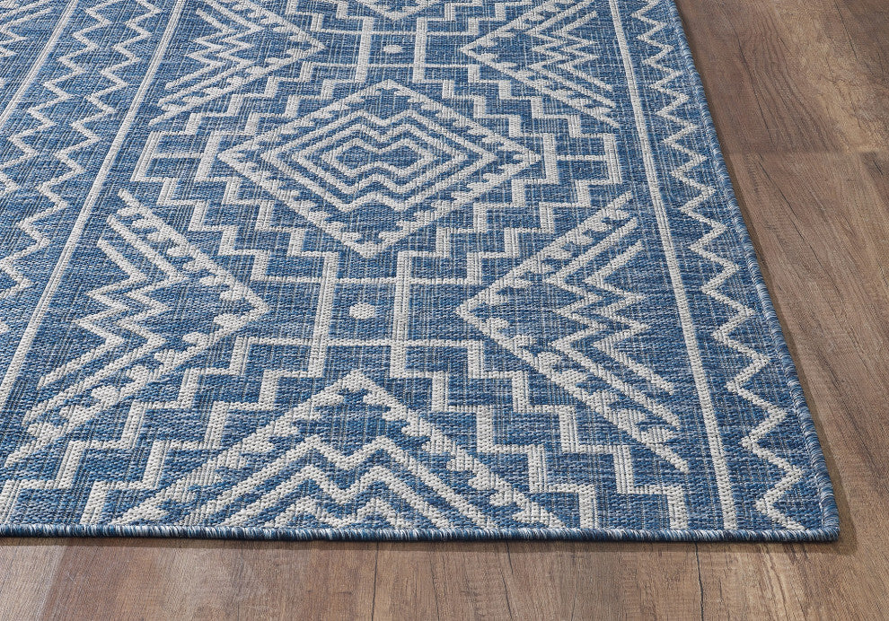 Provo Quinn Indoor/Outdoor Coastal Area Rug, Blue, 7'10 Round