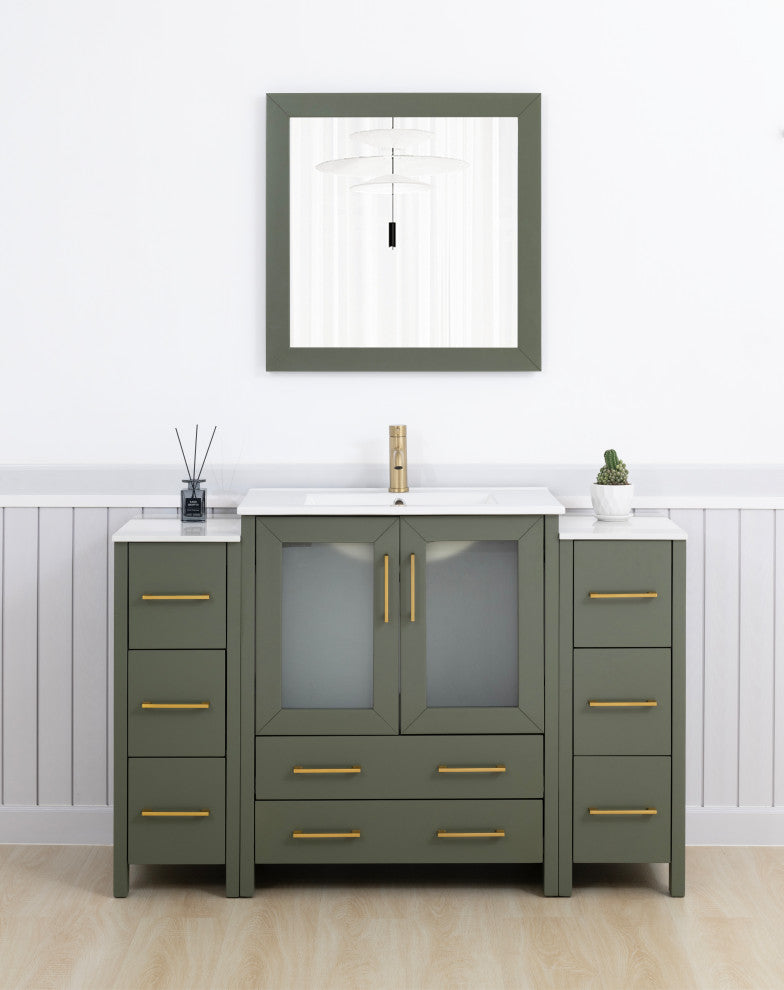 Vanity Art Freestanding Bathroom Vanity Set with Ceramic Top & Mirror