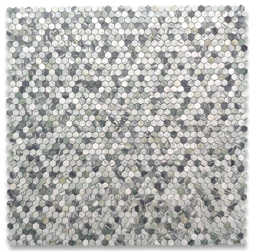 Sagano Vibrant Green Marble 1 inch Hexagon Mosaic Tile Honed, 1 sheet