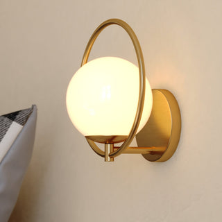 Bucktown 1-Light Mid-Century Modern Wall Sconce White Globe Glass, Natural Brass