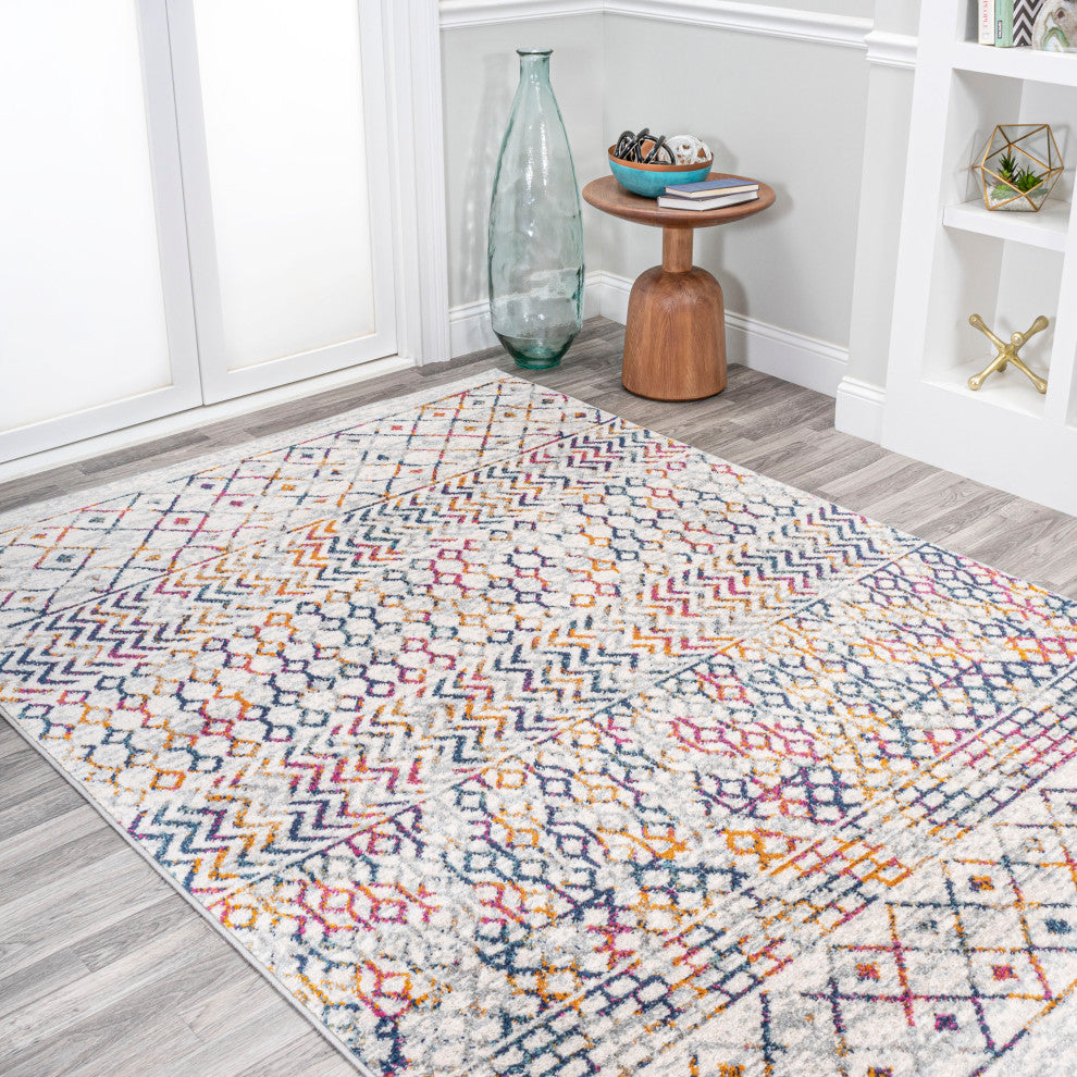 Arta Moroccan Vintage Geometric Area Rug, Multi/Cream, 8 X 10