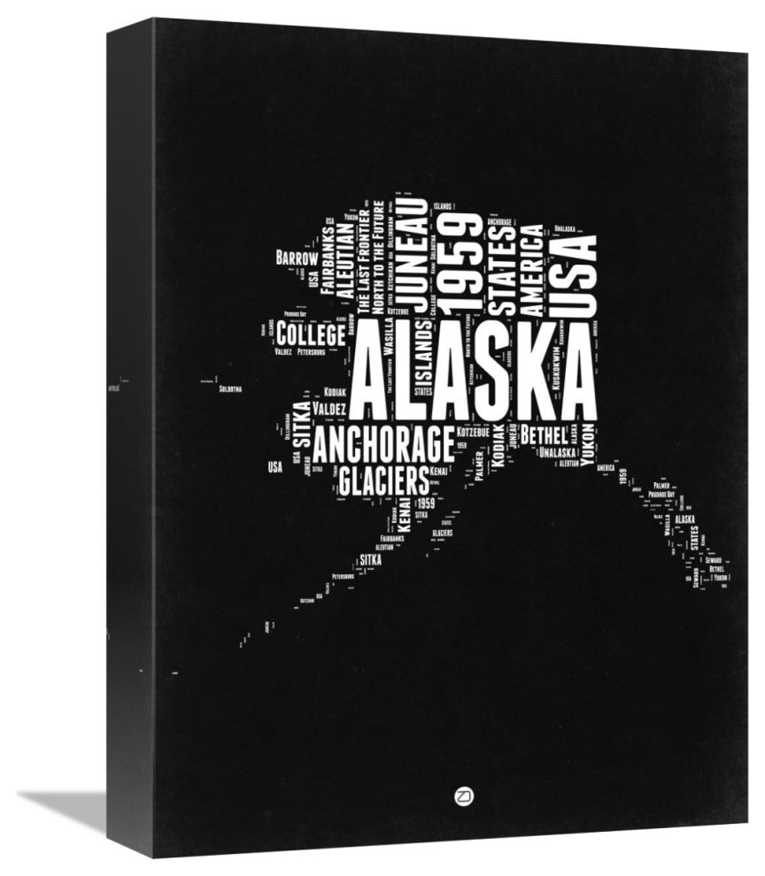 "Alaska Black and White Map" Fine Art Print