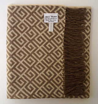 100% Baby Alpaca Geometric Maze Throw Blanket, Brown