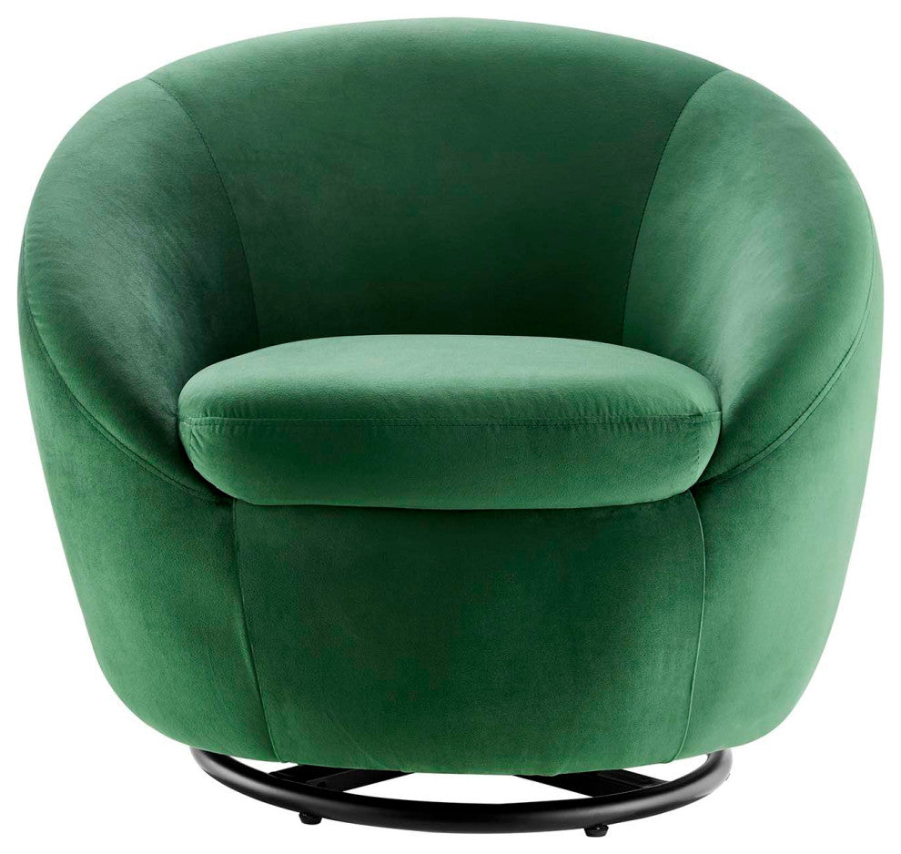 Armchair Swivel Accent Chair, Black Green, Velvet, Modern, Lounge Hospitality