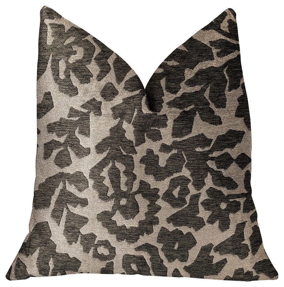 Lustrous Leaves Gray Luxury Throw Pillow, 20"x30" Queen